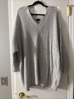 Torrid Oversized V-Neck Waffle Knit Sweater - Light Gray